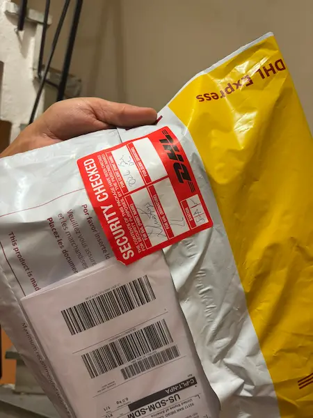 DHL package prepared in Istanbul for shipping to the USA