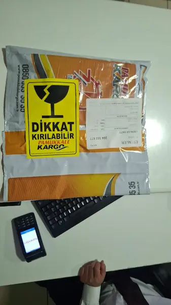 Fragile package prepared for lost phone delivery from Fethiye to Istanbul hotel