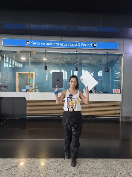 Two recovered laptops at the Istanbul Airport Lost and Found counter