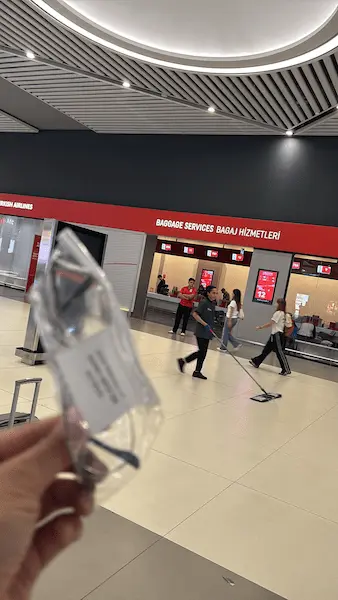 Turkish Airlines baggage services area at Istanbul Airport during lost property collection